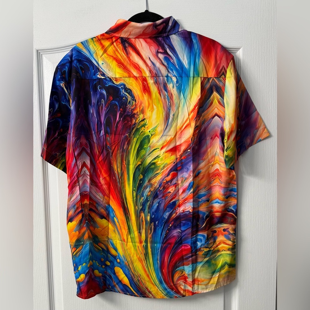 Royaura® Vintage Gradient Art Print Men's Pride Month Button Down - Picture 6 of 10